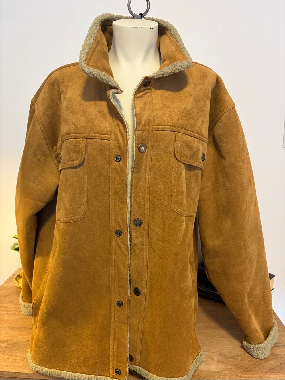 Denver Hayes Faux Suede Sherpa Jacket Tan Brown Workwear Men’s L